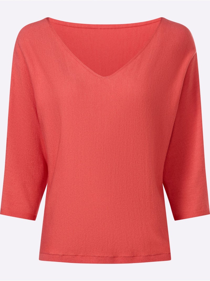 Pull à manches 3/4 manches chauve-souris 3/4 - taille standard - helline Corail - Kiabi