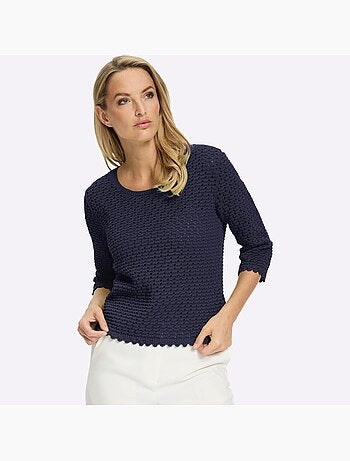 Pull à Manches 3/4 Motif Ajouré Transparent Discret - Taille Standard - helline