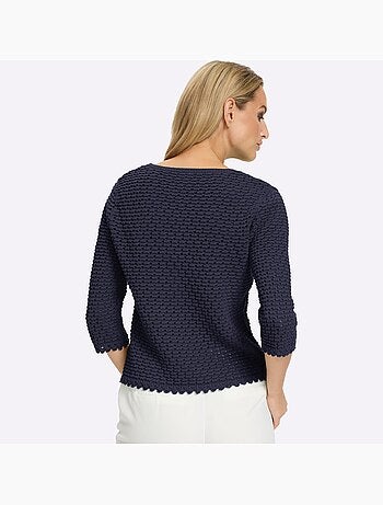 Pull à Manches 3/4 Motif Ajouré Transparent Discret - Taille Standard - helline