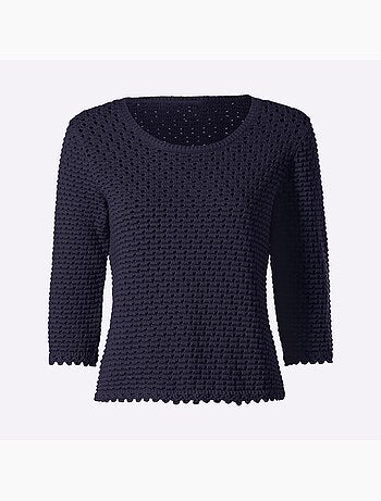 Pull à Manches 3/4 Motif Ajouré Transparent Discret - Taille Standard - helline