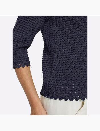 Pull à Manches 3/4 Motif Ajouré Transparent Discret - Taille Standard - helline