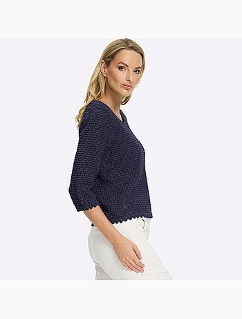 Pull à Manches 3/4 Motif Ajouré Transparent Discret - Taille Standard - helline