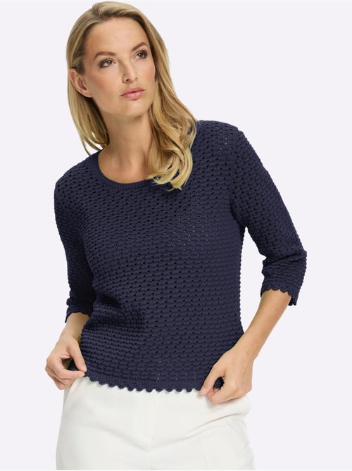 Pull à Manches 3/4 Motif Ajouré Transparent Discret - Taille Standard - helline - Kiabi