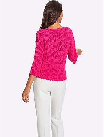 Pull à Manches 3/4 Motif Ajouré Transparent Discret - Taille Standard - Helline