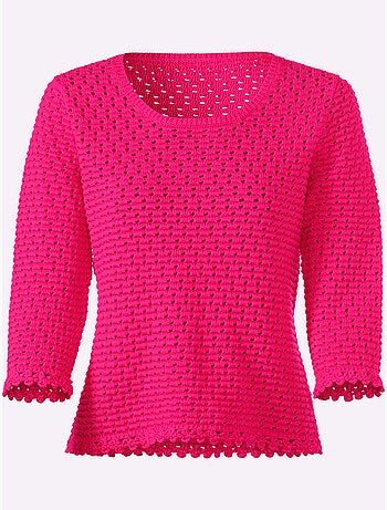 Pull à Manches 3/4 Motif Ajouré Transparent Discret - Taille Standard - Helline