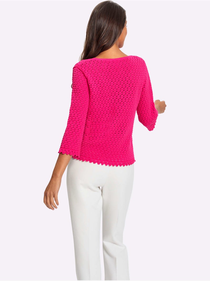 Pull à Manches 3/4 Motif Ajouré Transparent Discret - Taille Standard - Helline Rose fushia - Kiabi