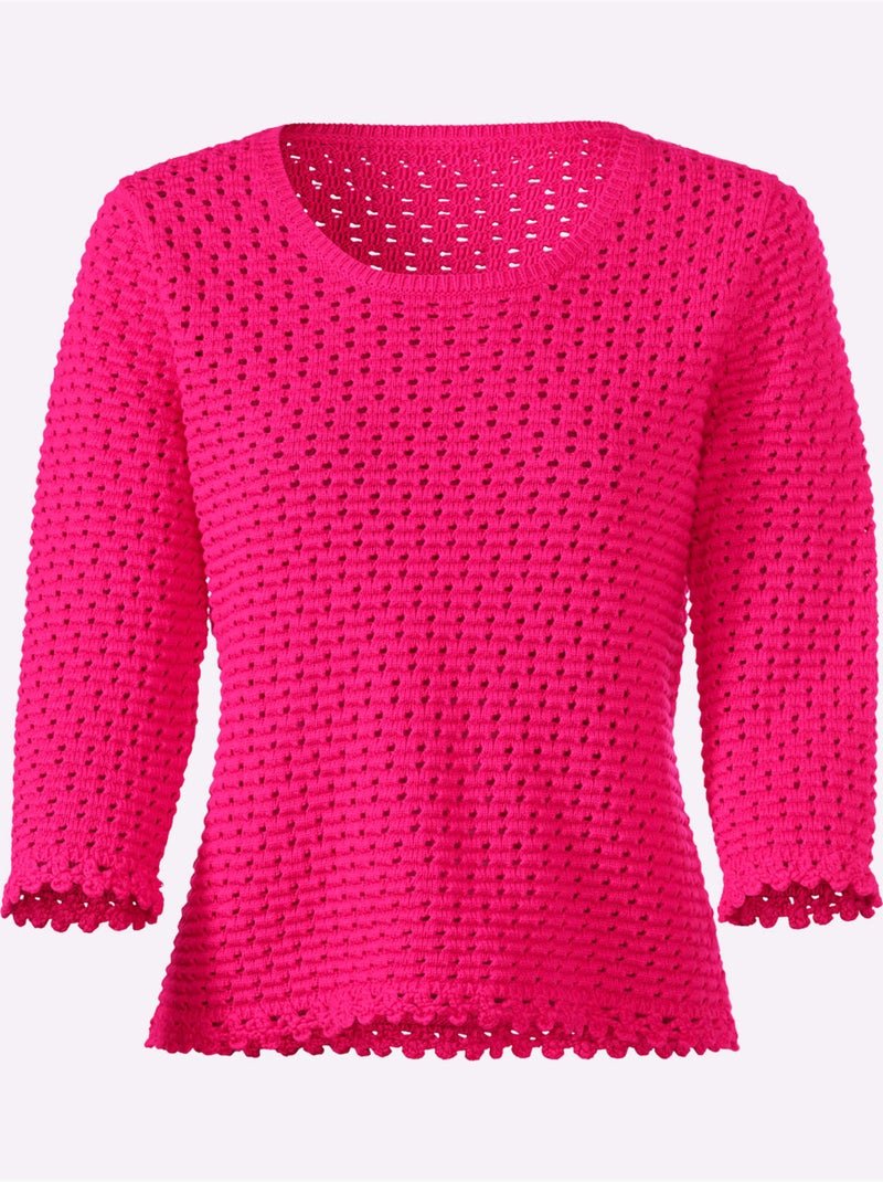 Pull à Manches 3/4 Motif Ajouré Transparent Discret - Taille Standard - Helline Rose fushia - Kiabi