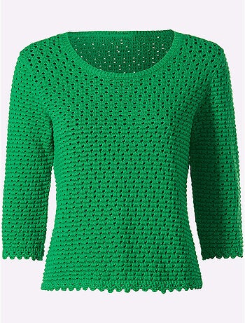 Pull à Manches 3/4 Motif Ajouré Transparent Discret - Taille Standard - Helline