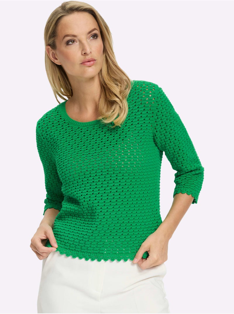Pull à Manches 3/4 Motif Ajouré Transparent Discret - Taille Standard - Helline Vert - Kiabi