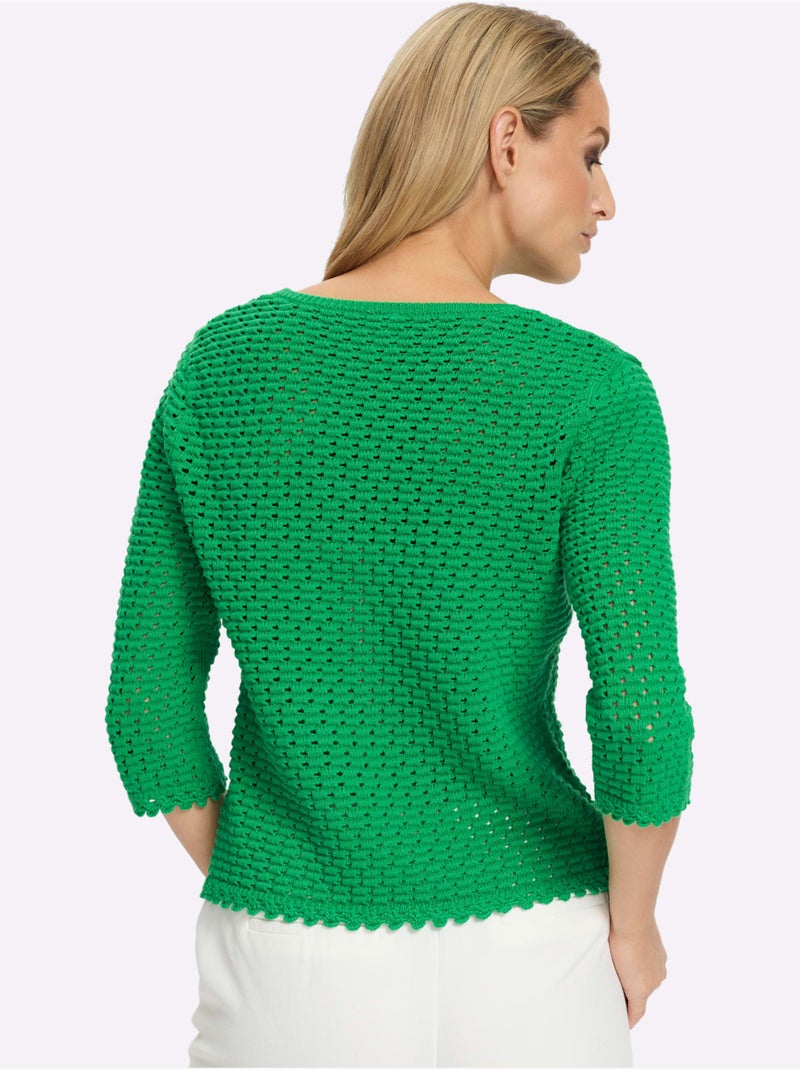 Pull à Manches 3/4 Motif Ajouré Transparent Discret - Taille Standard - Helline Vert - Kiabi