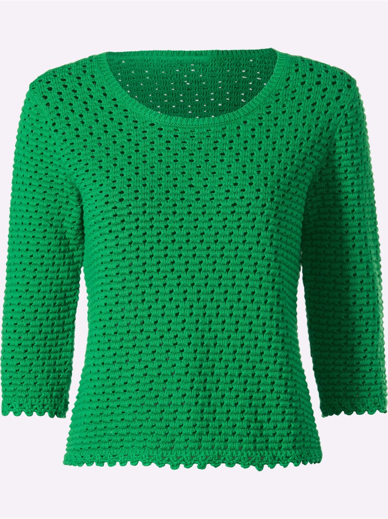Pull à Manches 3/4 Motif Ajouré Transparent Discret - Taille Standard - Helline Vert - Kiabi