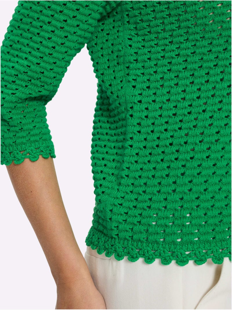 Pull à Manches 3/4 Motif Ajouré Transparent Discret - Taille Standard - Helline Vert - Kiabi