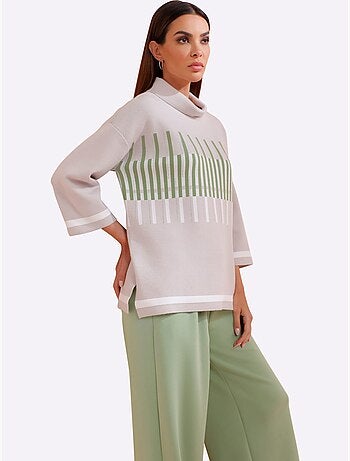 Pull à manches 3/4 motif graphique - taille standard - helline