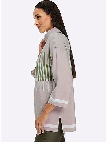 Pull à manches 3/4 motif graphique - taille standard - helline