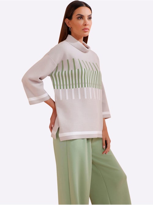 Pull à manches 3/4 motif graphique - taille standard - helline - Kiabi