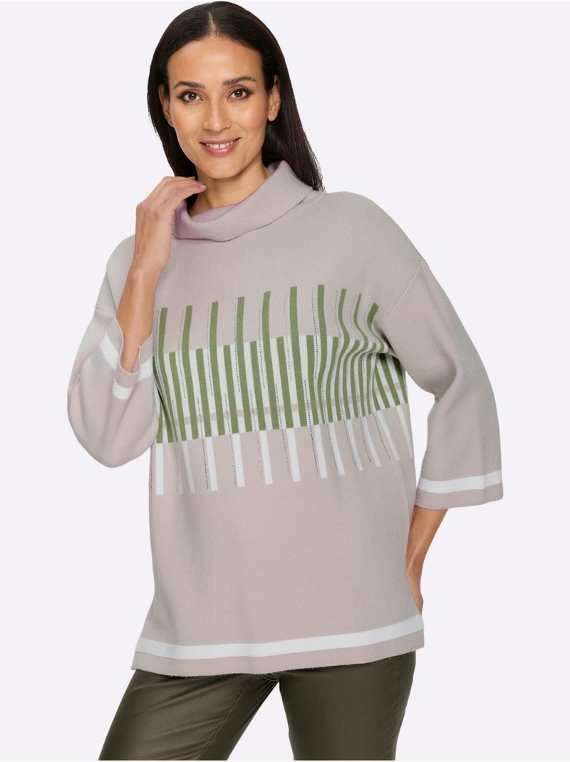 Pull à manches 3/4 motif graphique - taille standard - helline Gris Vert - Kiabi