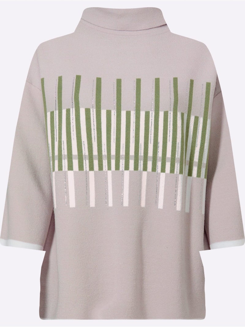 Pull à manches 3/4 motif graphique - taille standard - helline Gris Vert - Kiabi