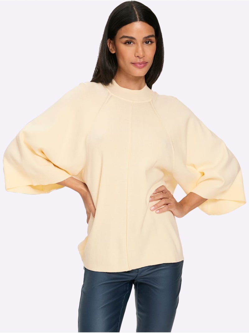 Pull à Manches 3/4 Nervures Flatteuses - Taille Standard - Helline Ivoire - Kiabi
