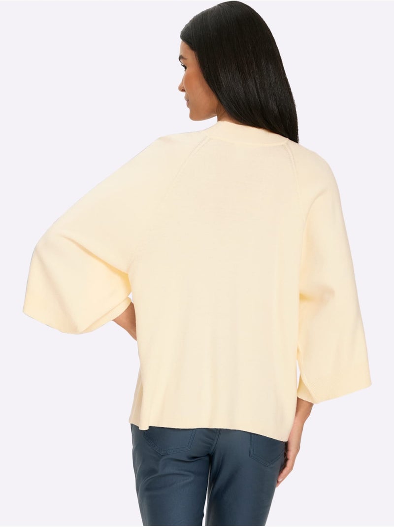 Pull à Manches 3/4 Nervures Flatteuses - Taille Standard - Helline Ivoire - Kiabi