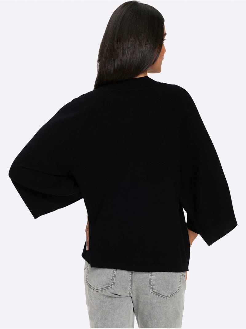 Pull à Manches 3/4 Nervures Flatteuses - Taille Standard - Helline Noir - Kiabi
