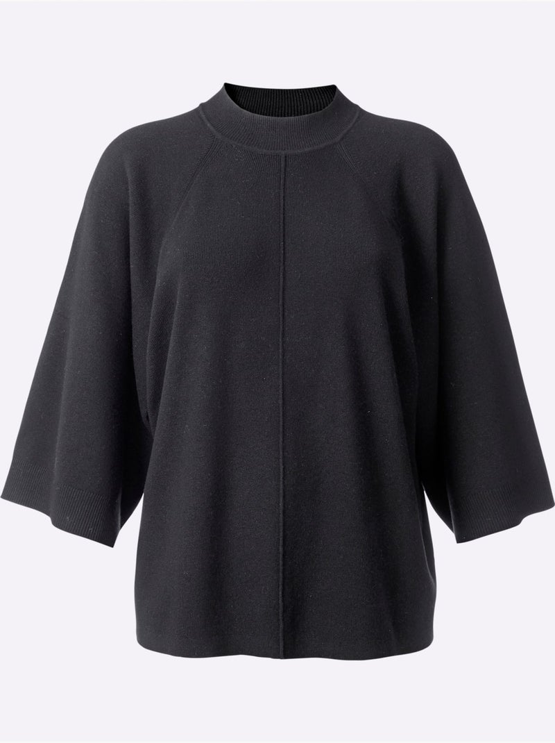 Pull à Manches 3/4 Nervures Flatteuses - Taille Standard - Helline Noir - Kiabi