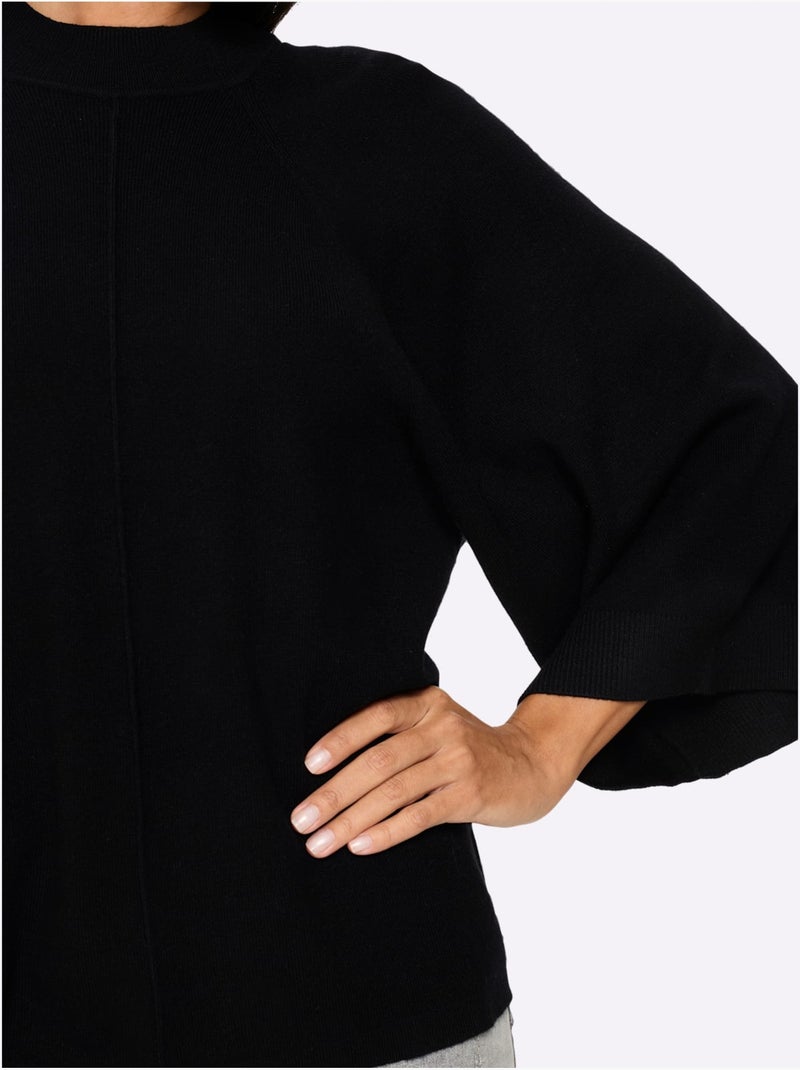 Pull à Manches 3/4 Nervures Flatteuses - Taille Standard - Helline Noir - Kiabi