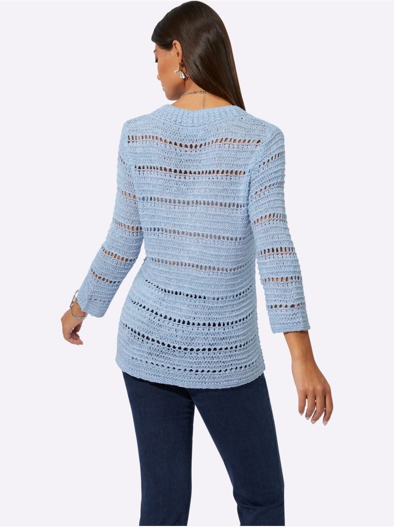 Pull à Manches 3/4 Pull Tendance En Mélange De Cotons Doux - Taille Standard - Helline Bleu Ecru - Kiabi