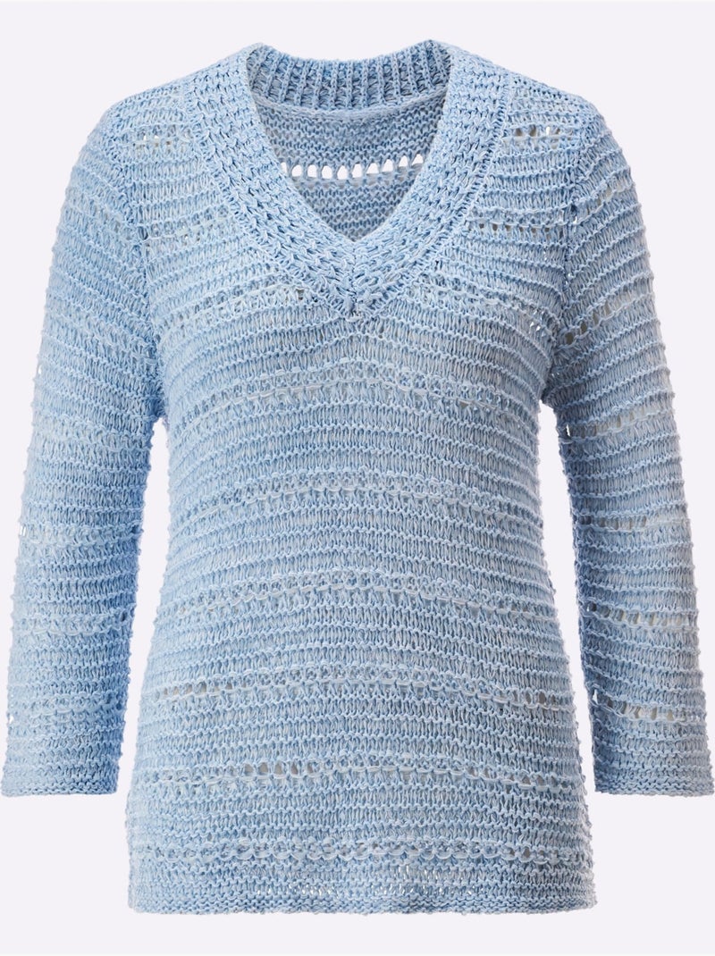 Pull à Manches 3/4 Pull Tendance En Mélange De Cotons Doux - Taille Standard - Helline Bleu Ecru - Kiabi