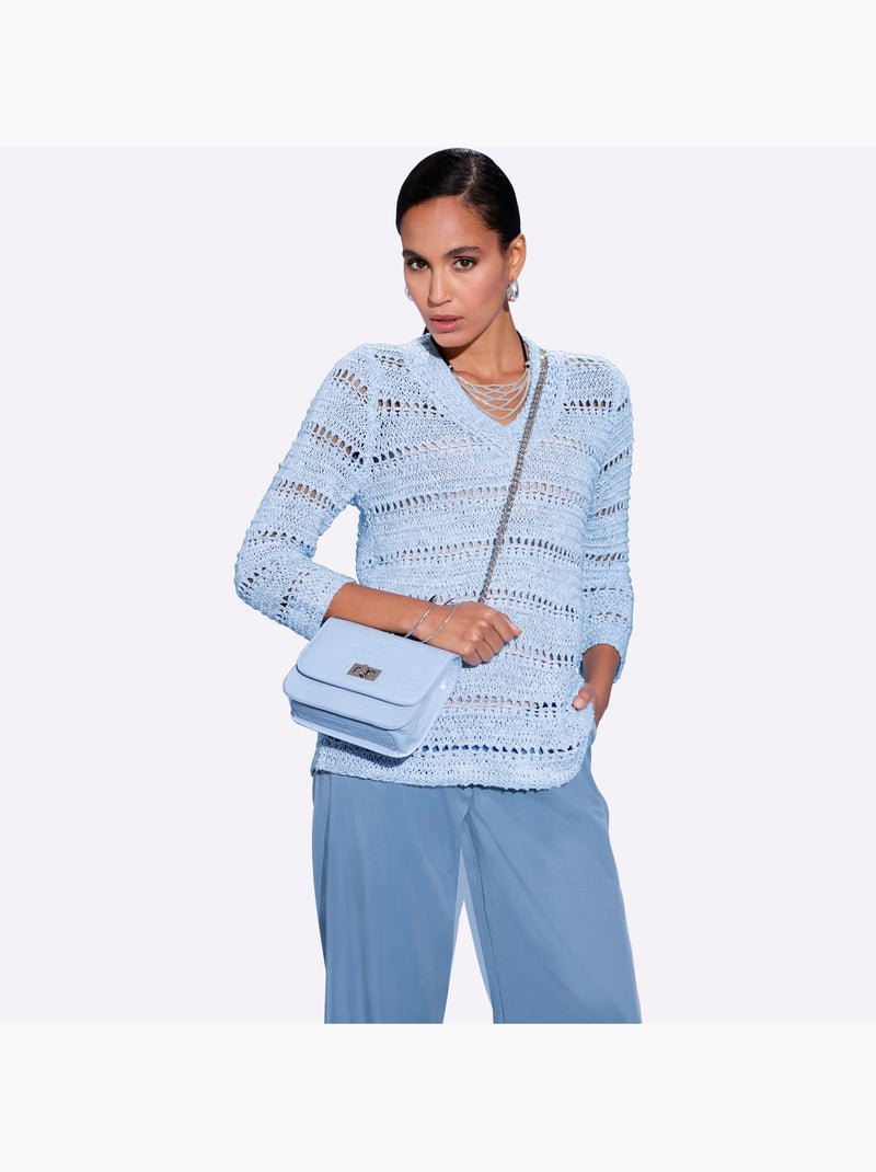 Pull à Manches 3/4 Pull Tendance En Mélange De Cotons Doux - Taille Standard - Helline Bleu Ecru - Kiabi