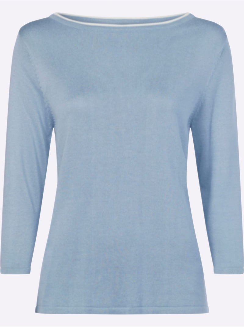 Pull à Manches 3/4 Pure Viscose - Taille Standard - Moda Vilona Bleu Blanc - Kiabi