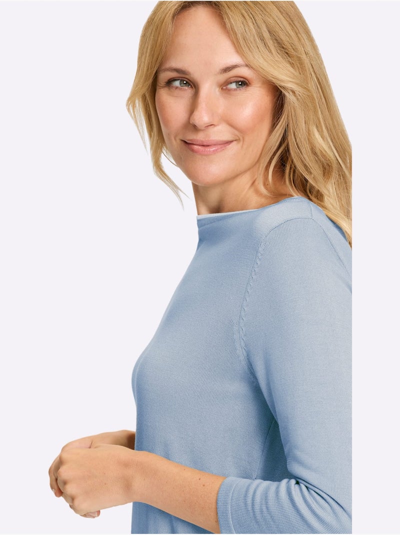 Pull à Manches 3/4 Pure Viscose - Taille Standard - Moda Vilona Bleu Blanc - Kiabi