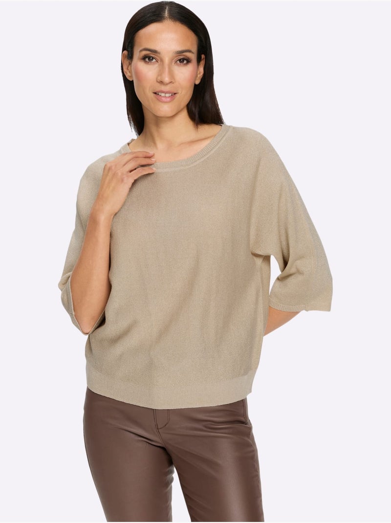 Pull à Manches 3/4 Superbe Fil Brillant - Taille Standard - Helline Marron clair - Kiabi