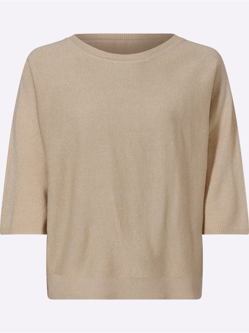 Pull à Manches 3/4 Superbe Fil Brillant - Taille Standard - Helline Marron clair - Kiabi