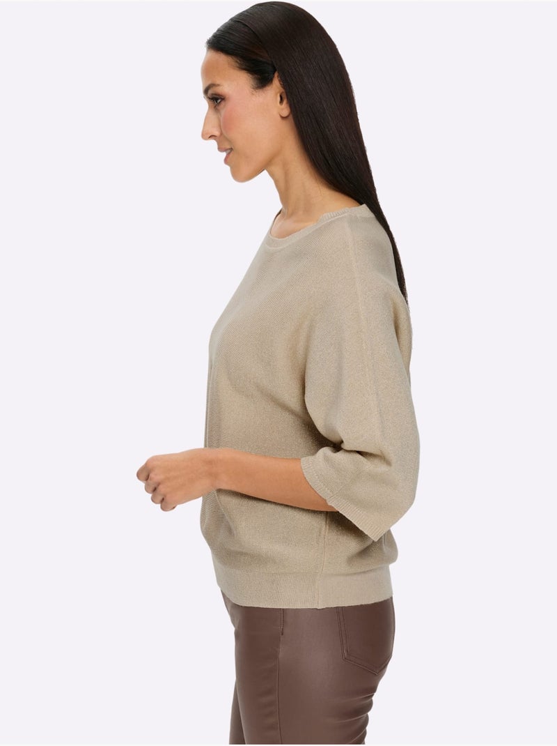 Pull à Manches 3/4 Superbe Fil Brillant - Taille Standard - Helline Marron clair - Kiabi