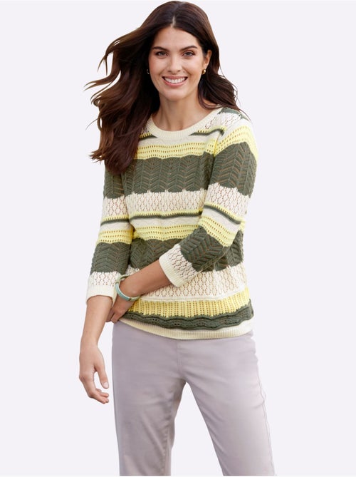 Pull à Manches 3/4 Tricot Ajouré - Taille Standard - Moda Vilona - Kiabi Pull à Manches 3/4 Tricot Ajouré - Taille Standard - Moda Vilona - Kiabi