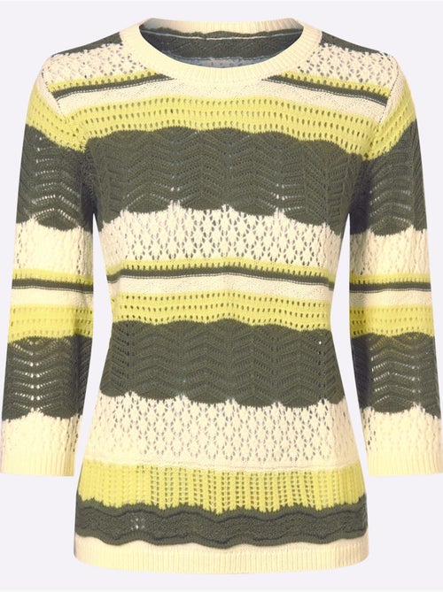 Pull à Manches 3/4 Tricot Ajouré - Taille Standard - Moda Vilona - Kiabi Pull à Manches 3/4 Tricot Ajouré - Taille Standard - Moda Vilona - Kiabi
