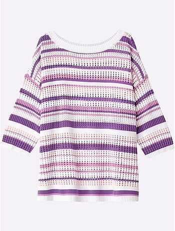 Pull à Manches 3/4 Tricot Ajouré - Taille Standard - Sheego