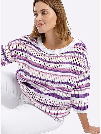 Pull à Manches 3/4 Tricot Ajouré - Taille Standard - Sheego