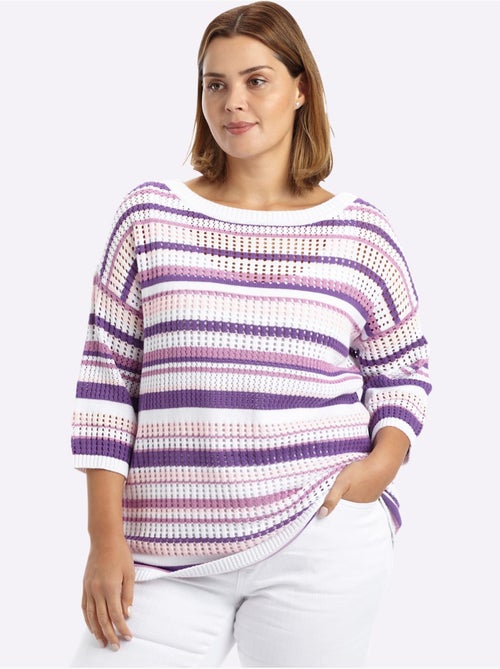 Pull à Manches 3/4 Tricot Ajouré - Taille Standard - Sheego - Kiabi