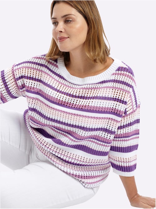 Pull à Manches 3/4 Tricot Ajouré - Taille Standard - Sheego - Kiabi