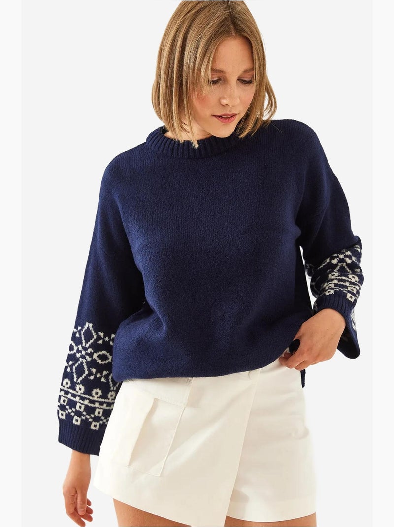 Pull à manches à motifs lucci Bleu marine - Kiabi