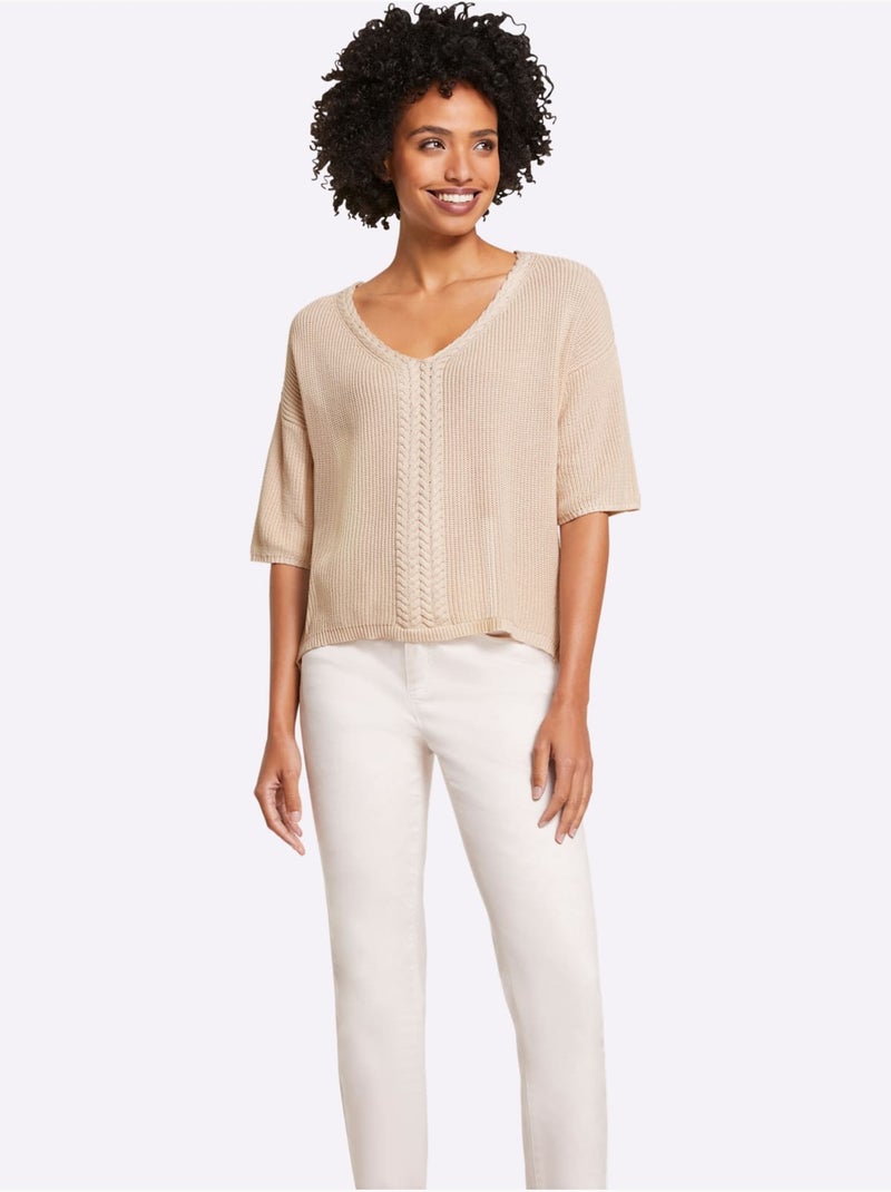 Pull à Manches Courtes - Taille Standard - Helline Marron clair - Kiabi