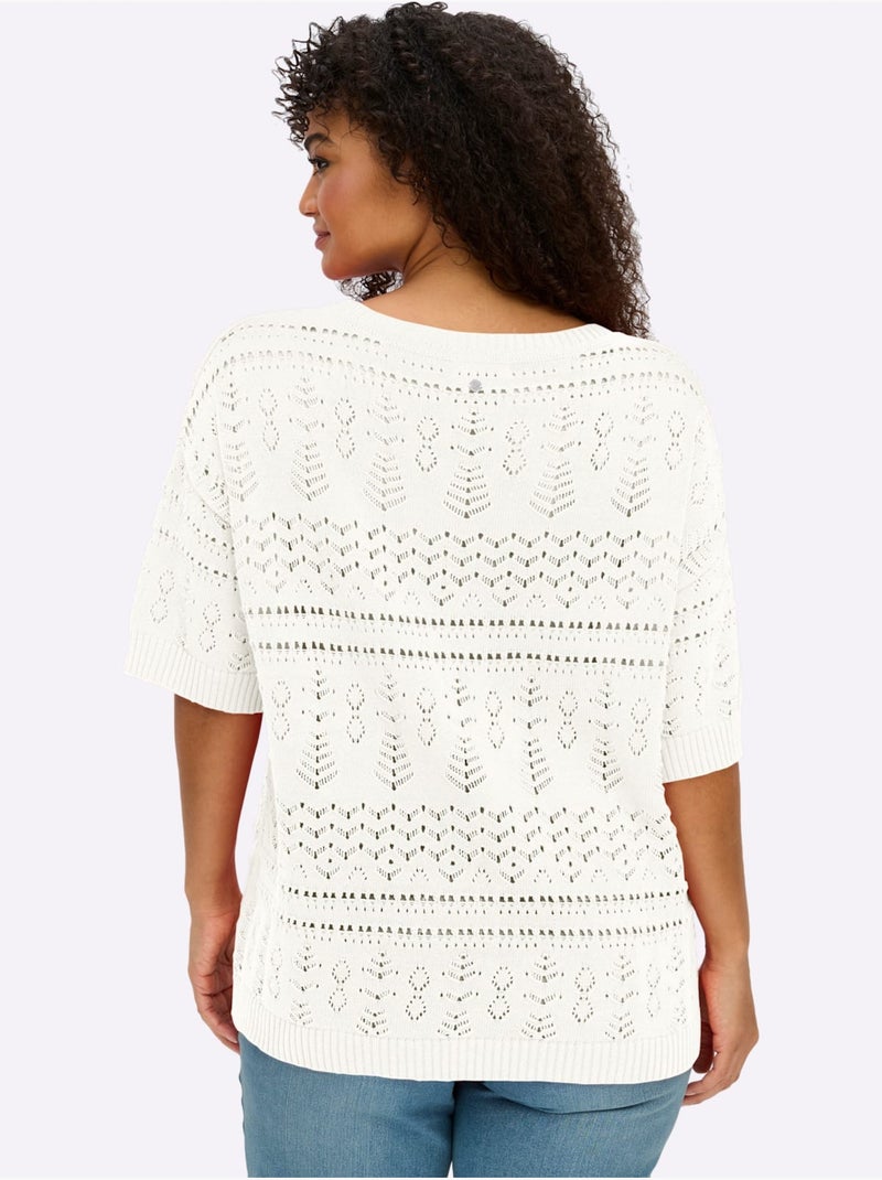 Pull à Manches Courtes - Taille Standard - Sheego Ecru - Kiabi