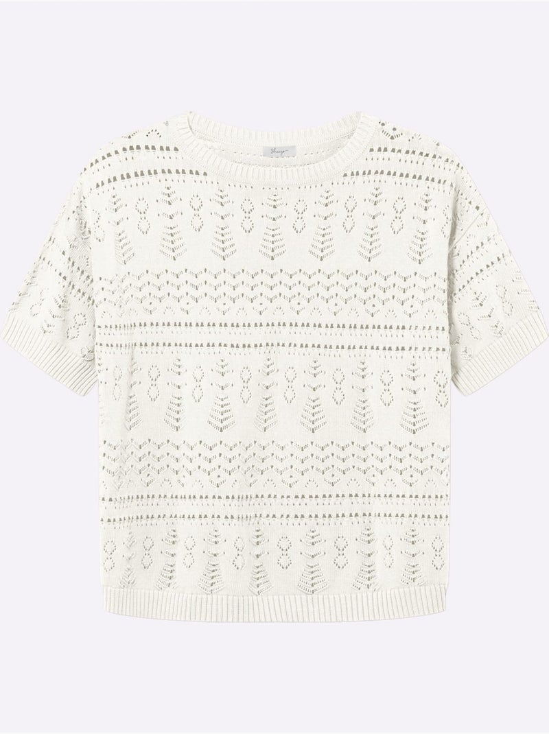 Pull à Manches Courtes - Taille Standard - Sheego Ecru - Kiabi