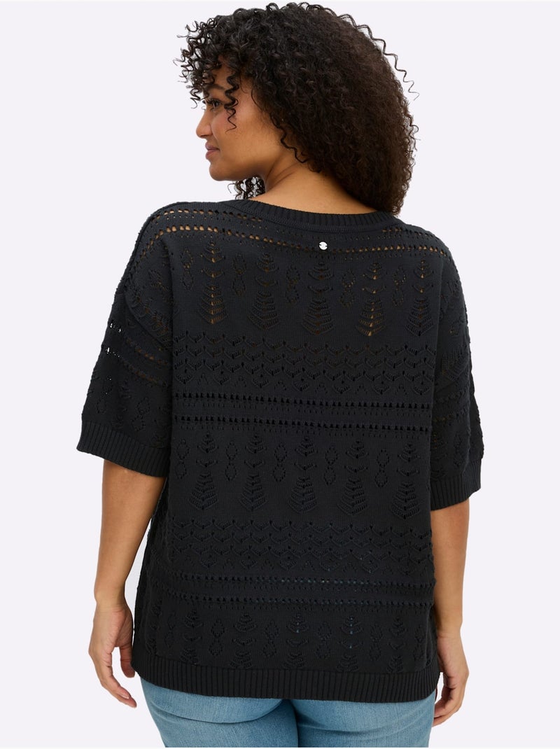 Pull à Manches Courtes - Taille Standard - Sheego Noir - Kiabi