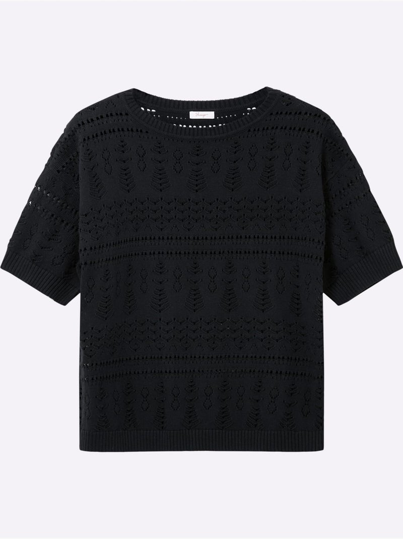 Pull à Manches Courtes - Taille Standard - Sheego Noir - Kiabi