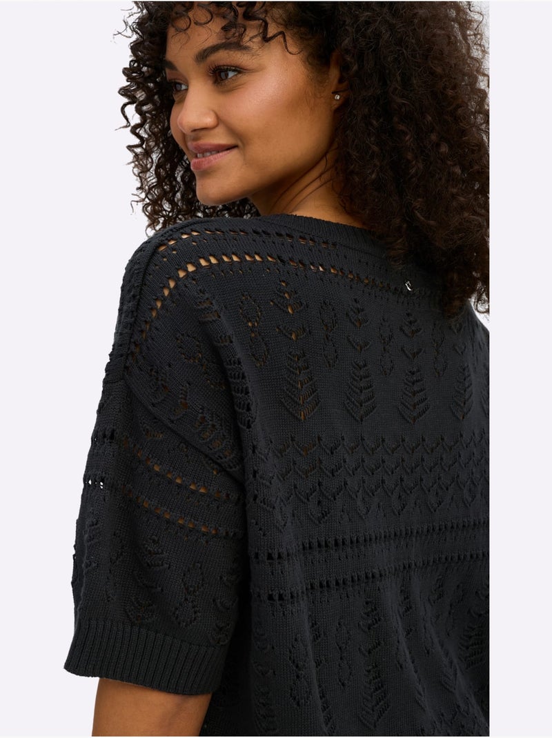 Pull à Manches Courtes - Taille Standard - Sheego Noir - Kiabi