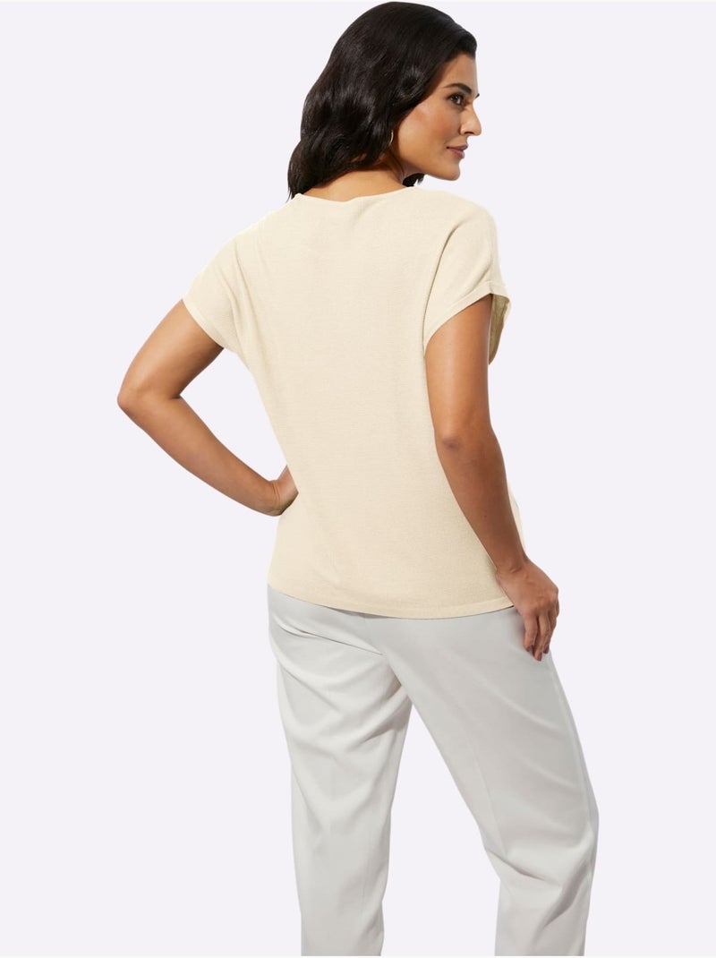 Pull à Manches Courtes 42% Viscose - Taille Standard - Helline Ivoire - Kiabi