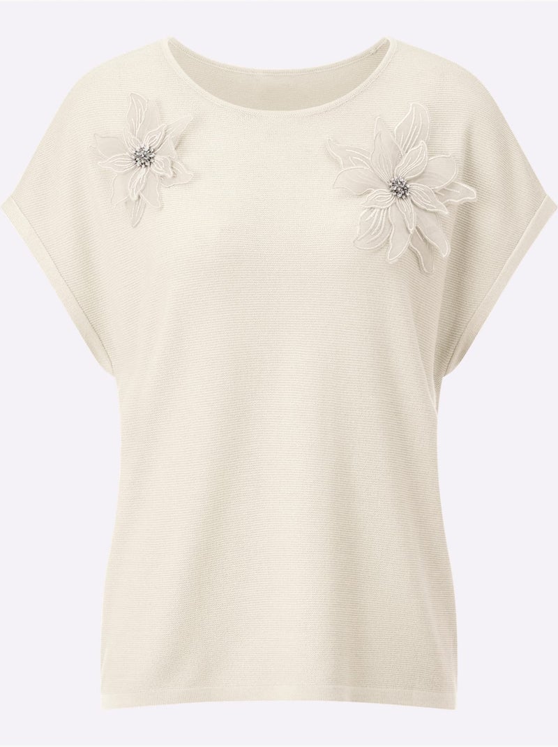 Pull à Manches Courtes 42% Viscose - Taille Standard - Helline Ivoire - Kiabi