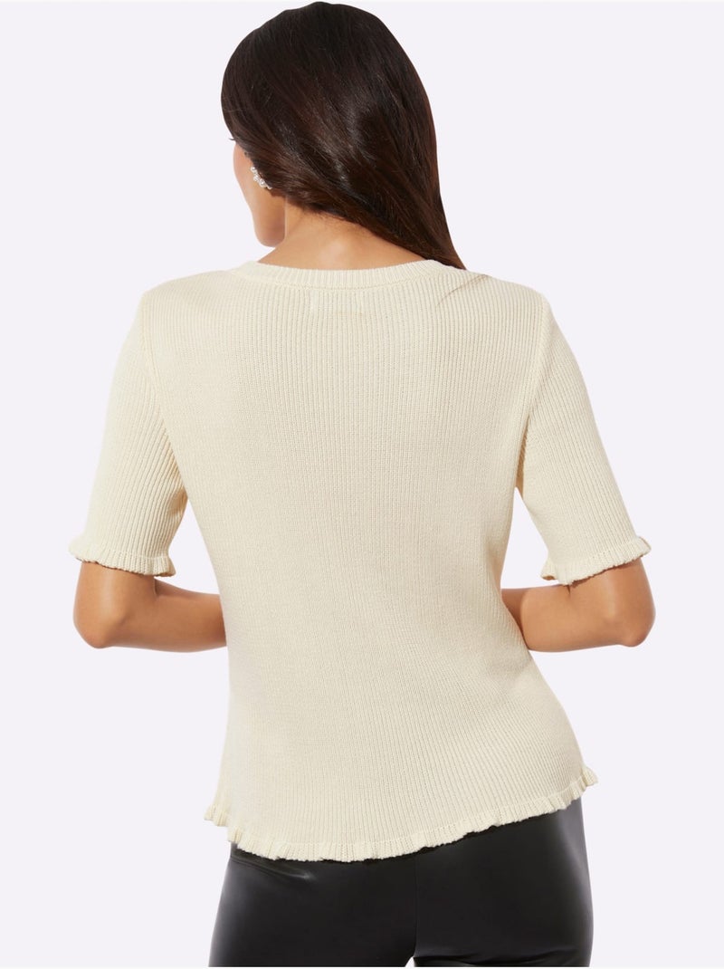 Pull à Manches Courtes 42% Viscose - Taille Standard - Helline Ivoire - Kiabi